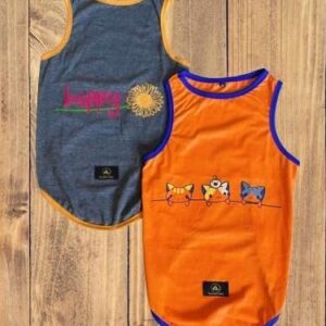 Dog T-Shirts Printed Round Neck Sleeveless Sando Vest Tank Tees T-Shirts for Dogs -Set of 2(Large 18")