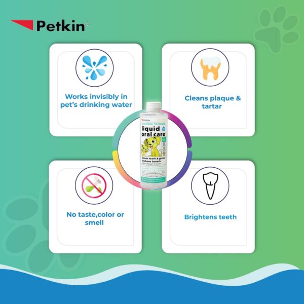 Petkin Pet Liquid Oral Care Invisible Formula Oral Care for Dogs, Easy-to-Use, Removes Plaque and Tartar Also Freshen Up Breath, Keep Your Pet Mouth Clean and Fresh, Tastes Great 240 ml