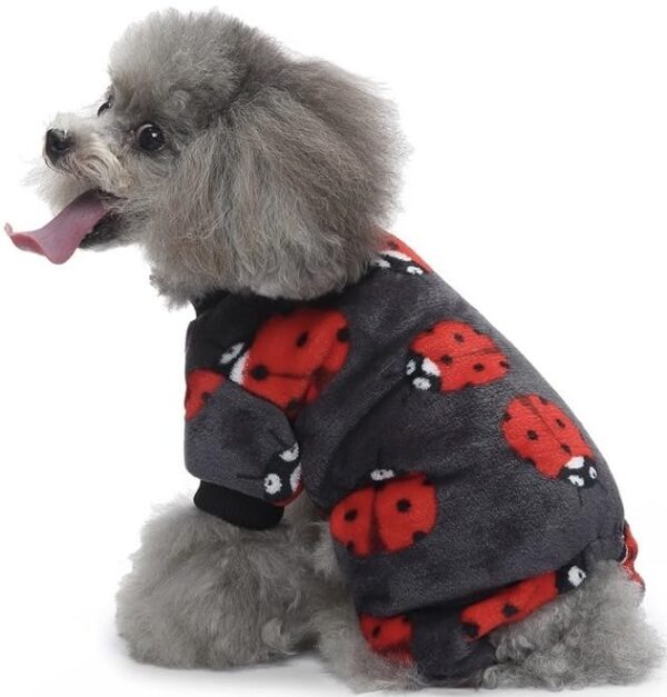 KUTKUT Dog Pajamas Coat Cat Pjsjumpsuit Soft Velvet Doggie Jumpers Onesies Jammies Fleece Cat Apparel Pet Clothes Warm Flannel Cold Weather Puppy Small Dogs Rompers (Cutebees Size: L),Red,1 Count