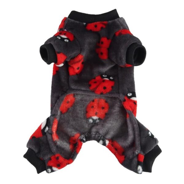KUTKUT Dog Pajamas Coat Cat Pjsjumpsuit Soft Velvet Doggie Jumpers Onesies Jammies Fleece Cat Apparel Pet Clothes Warm Flannel Cold Weather Puppy Small Dogs Rompers (Cutebees Size: L),Red,1 Count
