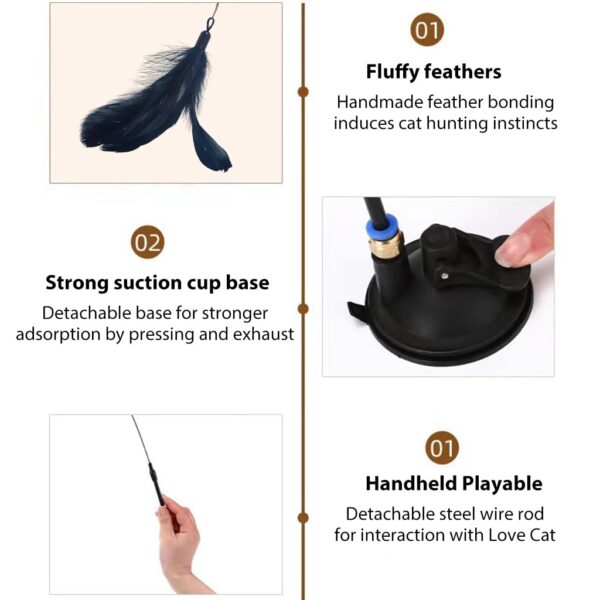Cat Toys Cat Teaser Wand with Suction Cup Design Cat Teaser Toy with Feather Teaser Toy, Cat Toy Interactive Cat Toy Wand Kitten Toys for Indoor Cats