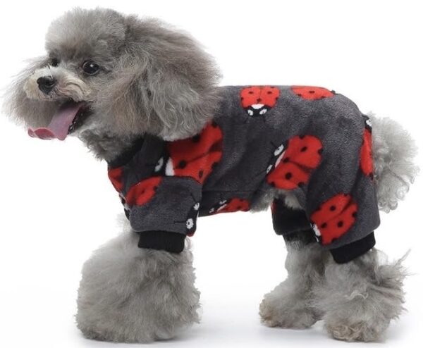 KUTKUT Dog Pajamas Coat Cat Pjsjumpsuit Soft Velvet Doggie Jumpers Onesies Jammies Fleece Cat Apparel Pet Clothes Warm Flannel Cold Weather Puppy Small Dogs Rompers (Cutebees Size: L),Red,1 Count