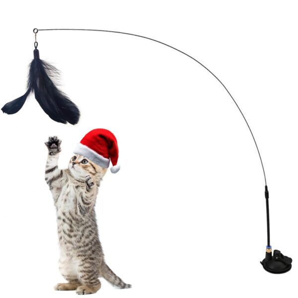 Cat Toys Cat Teaser Wand with Suction Cup Design Cat Teaser Toy with Feather Teaser Toy, Cat Toy Interactive Cat Toy Wand Kitten Toys for Indoor Cats
