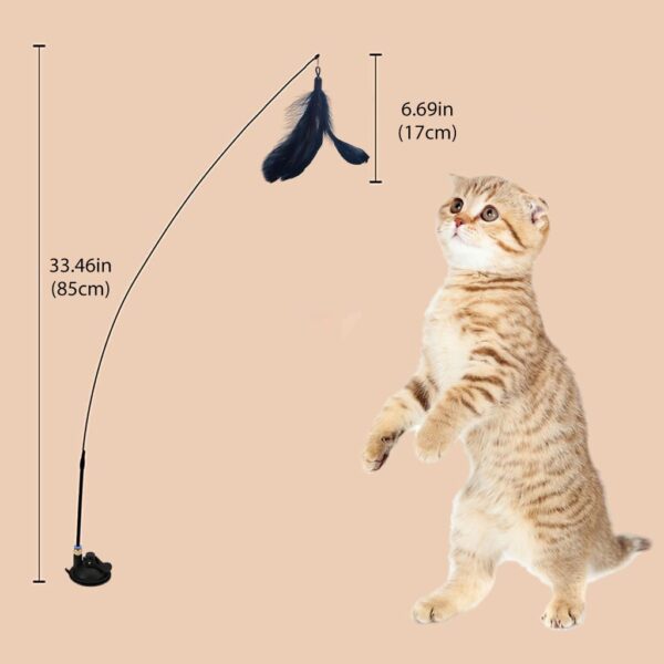 Cat Toys Cat Teaser Wand with Suction Cup Design Cat Teaser Toy with Feather Teaser Toy, Cat Toy Interactive Cat Toy Wand Kitten Toys for Indoor Cats