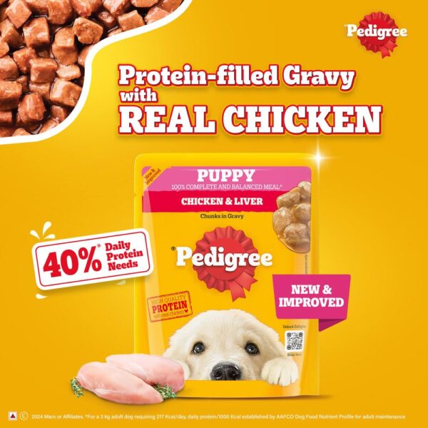 Pedigree Puppy Wet Dog Food, Chicken in Gravy with Vegetables, 15 Pouches (15 x 70g)
