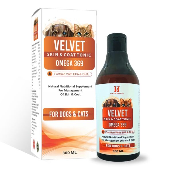 Humane & Hound Velvet Skin & Coat Tonic with Omega 3 6 9 for Dogs & Cats (300 ML)