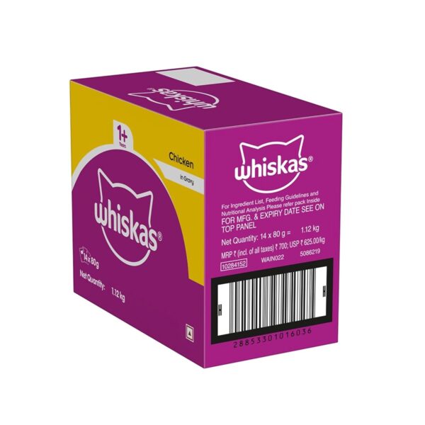 Whiskas Adult (1+ Years) Wet Cat Food, Chicken in Gravy, 80 g, Pack of 14, Hydrating Food Made With Real Chicken, 100% Complete & Balanced Nutrition for Adult Cats