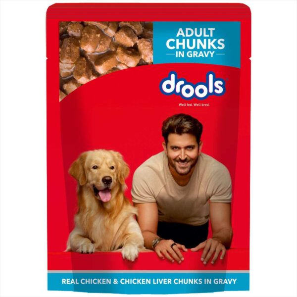 Drools Adult Wet Dog Food, Real Chicken and Chicken Liver Chunks in Gravy,2.25 Kg (150g x 15) Pack of 15