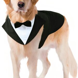 Puptail cotton Dog Suit or Dog Tuxedo and Bandana Set, Dogs Wedding Party Suit, Dog Wedding Bow Tie Shirt Formal Dog Weeding Attire Large and Medium Dogs Golden Retriever, Labrador (Large, 1 count)