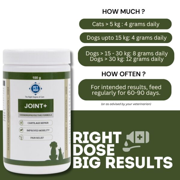PET360 Joint+ Chondroprotective Formula – 100 gm | Hip, Joints, Cartilage Supplement for Dogs & Cats for Improved Mobility & Pain Relief with Glucosamine, Chondroitin, MSM | Suitable for All Breeds