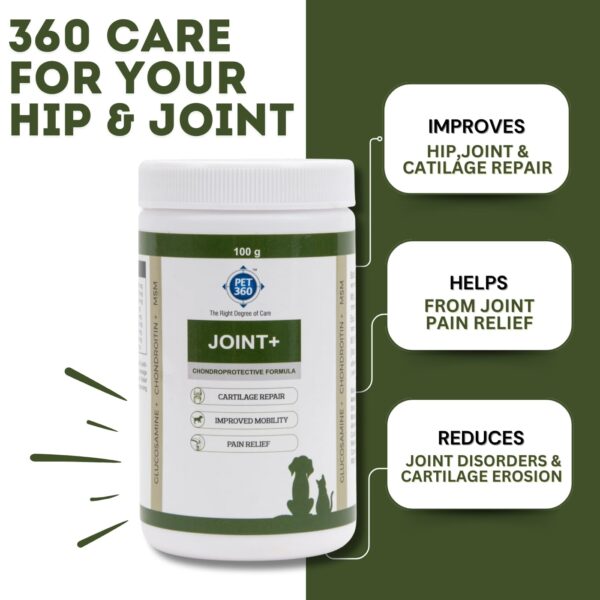 PET360 Joint+ Chondroprotective Formula – 100 gm | Hip, Joints, Cartilage Supplement for Dogs & Cats for Improved Mobility & Pain Relief with Glucosamine, Chondroitin, MSM | Suitable for All Breeds