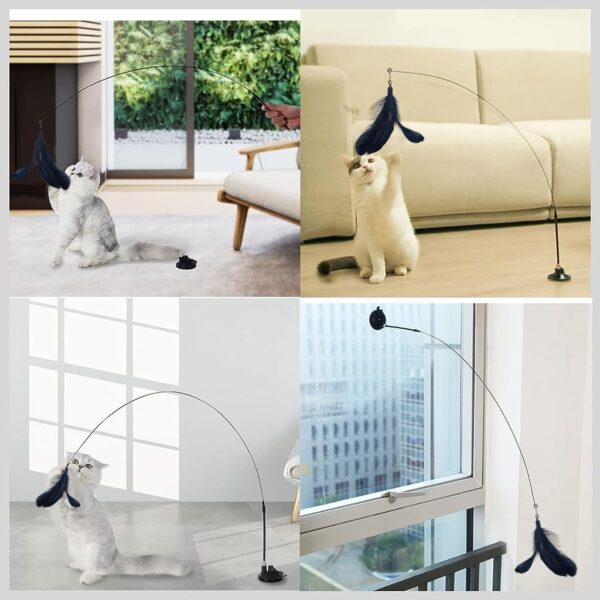 Cat Toys Cat Teaser Wand with Suction Cup Design Cat Teaser Toy with Feather Teaser Toy, Cat Toy Interactive Cat Toy Wand Kitten Toys for Indoor Cats