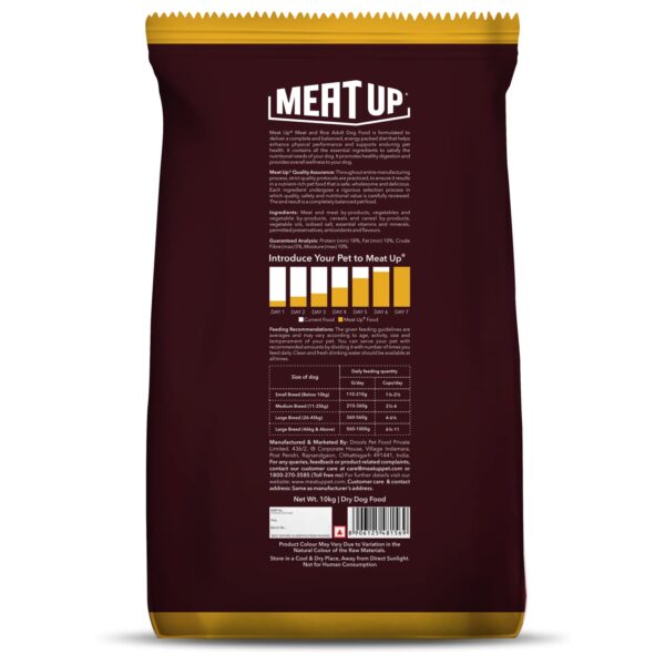 Meat Up Adult Dry Dog Food Meat and Rice, 10kg Pack (Buy 1 Get 1 Free), Total 20 Kg Pack