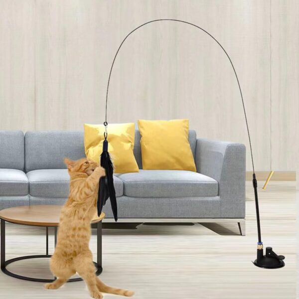Cat Toys Cat Teaser Wand with Suction Cup Design Cat Teaser Toy with Feather Teaser Toy, Cat Toy Interactive Cat Toy Wand Kitten Toys for Indoor Cats