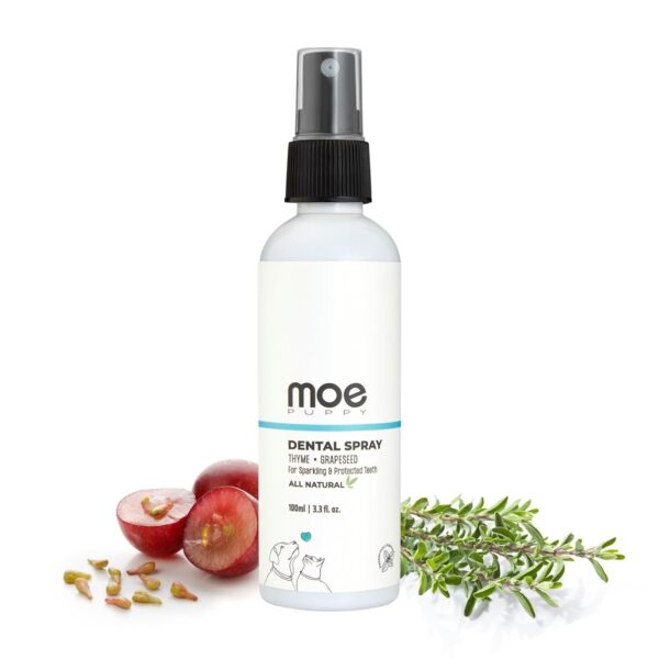 Moe Dental Spray for Dogs and Cats – Oral Spray for Dog Controls Plaque & Tartar, Freshens Breath | Aloe Vera, Grapeseed, Thyme | Dog Dental Care (100 ML)