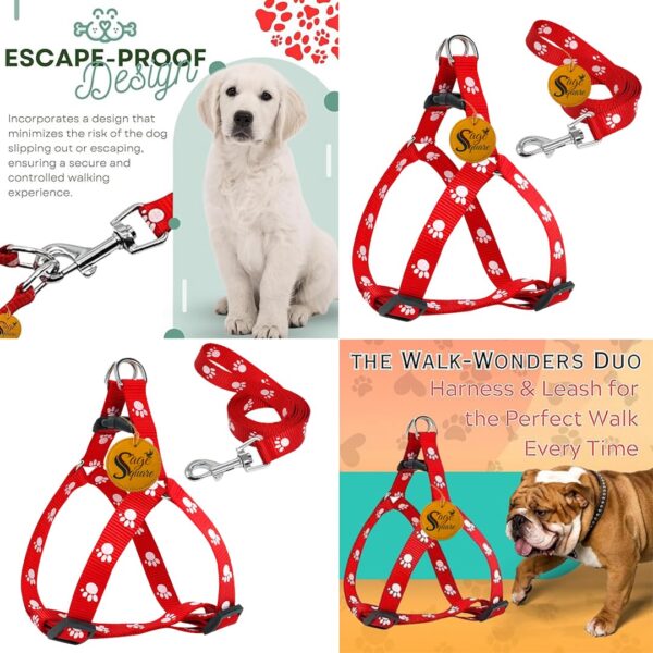 Sage Square Jumbo Size Adjustable Fashion Party, Function, Costume Neck Bow Tie Necktie + Red Harness Leash Set – Comfortable & Stylish Pet Walking Accessories for Dog & Cat, Comfortable, Stylish