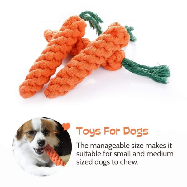 Foodie Puppies 3-in-1 Cotton Rope Chew Toy Combo for Small Dogs & Puppies | Durable, Safe Braided Rope Toys for Teething, Playing, Fetching & Training (2Knot, Carrot and Slipper) (Color May Vary)