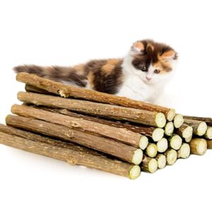 Emily Pets 15PCS Silvervine Sticks, Matatabi Dental Sticks Cat Toys, Cat Chew Stick Catnip Toys, Silver Vine Kitty Chew Toys for Indoor Cats