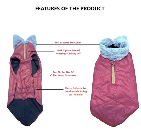 Dog Winter Coat Jacket, Cloth, Windproof, Waterproof, Light Weight, Washable, Ultra Warm Thick Fleece Lined Dog Vest for Cold Weather Protection, (Maroon, Small – Medium – 16 Inch)