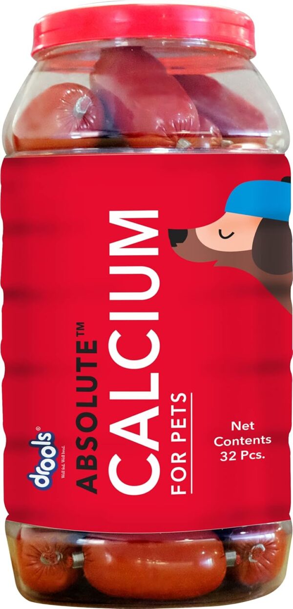 Drools Absolute Dog Supplement Sausages, Calcium Falvor 32 Pcs Jar