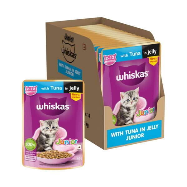 Whiskas Wet Food for Kittens (2-12 Months), Tuna in Jelly Flavour, 12 Pouches (12 x 85g)