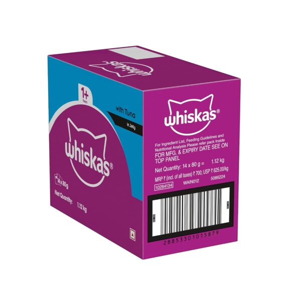 Whiskas Adult (1+ Years) Wet Cat Food, Tuna in Jelly, 80g, Pack of 14, Hydrating Food Made With Real Fish, 100% Complete & Balanced Nutrition for Adult Cats