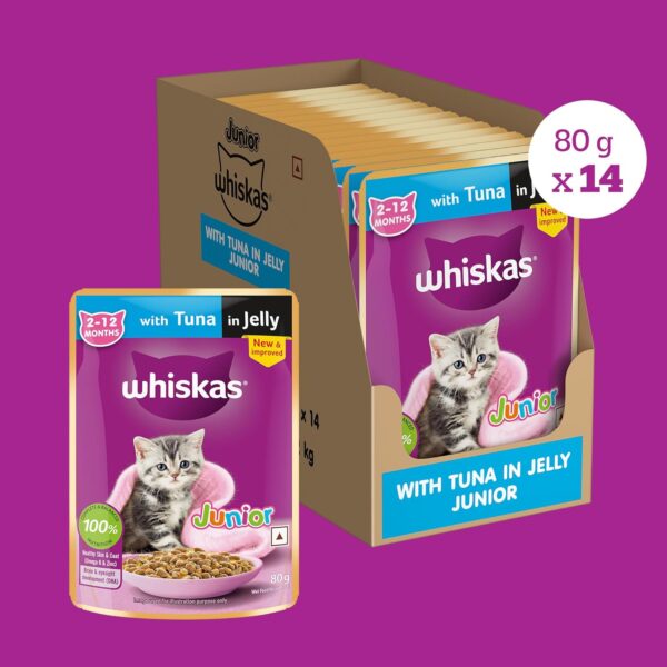 Whiskas Wet Food for Kittens (2-12 Months), Tuna in Jelly Flavour, 12 Pouches (12 x 85g)