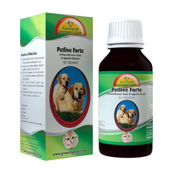 Growel Petlive Forte: A Powerful Liver Tonic for Digestion, Appetite, Growth and Food Intake for Dogs and Cats  100 ml.