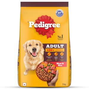 Pedigree Dry Food for Adult Dogs, Meat & Rice Flavour, 3kg Pack
