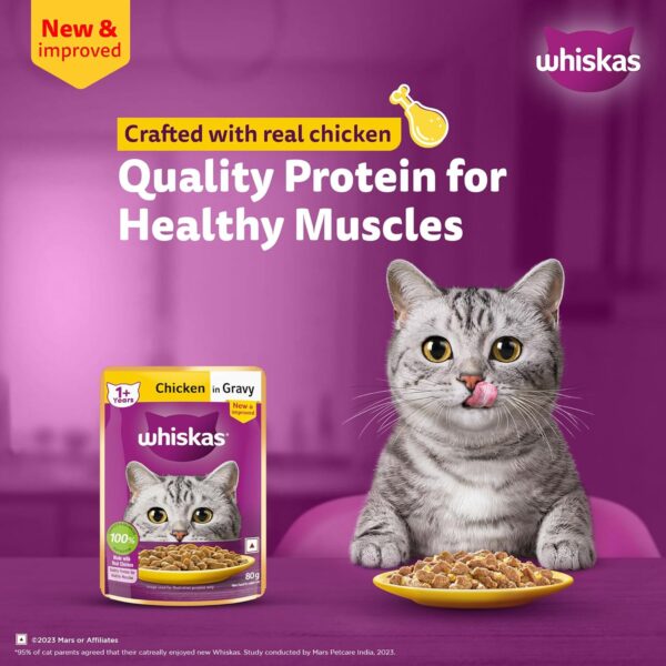 Whiskas Adult (1+ Years) Wet Cat Food, Chicken in Gravy, 80 g, Pack of 14, Hydrating Food Made With Real Chicken, 100% Complete & Balanced Nutrition for Adult Cats