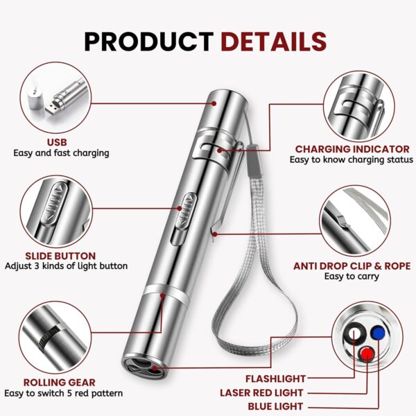 Foodie Puppies 3 in 1 USB Laser Pointer Cat Teasing Toy with 5 Adjustable Patterns I Pet Chaser Tease Stick Pointer Toys for Cats, Kitten, Puppies & Dogs I Fun Exercise & Training for Indoor & Outdoor