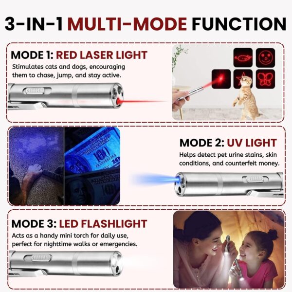 Foodie Puppies 3 in 1 USB Laser Pointer Cat Teasing Toy with 5 Adjustable Patterns I Pet Chaser Tease Stick Pointer Toys for Cats, Kitten, Puppies & Dogs I Fun Exercise & Training for Indoor & Outdoor