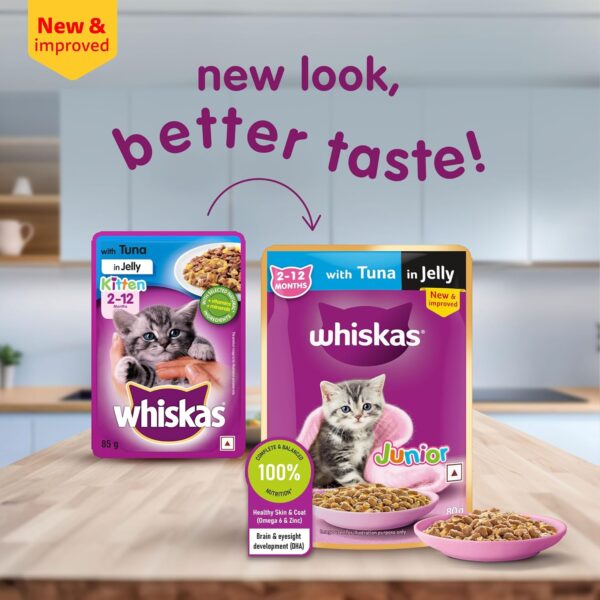 Whiskas Wet Food for Kittens (2-12 Months), Tuna in Jelly Flavour, 12 Pouches (12 x 85g)