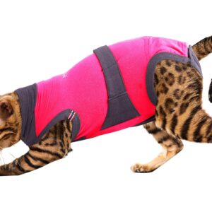 MAXX Cat Post Surgery Suit  Breathable Cat Onesie Surgical Recovery Suit for Wounds  E-Collar Alternative (S, Pink Grey)