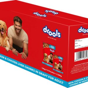 Drools Adult Wet Dog Food, Real Chicken and Chicken Liver Chunks in Gravy,2.25 Kg (150g x 15) Pack of 15