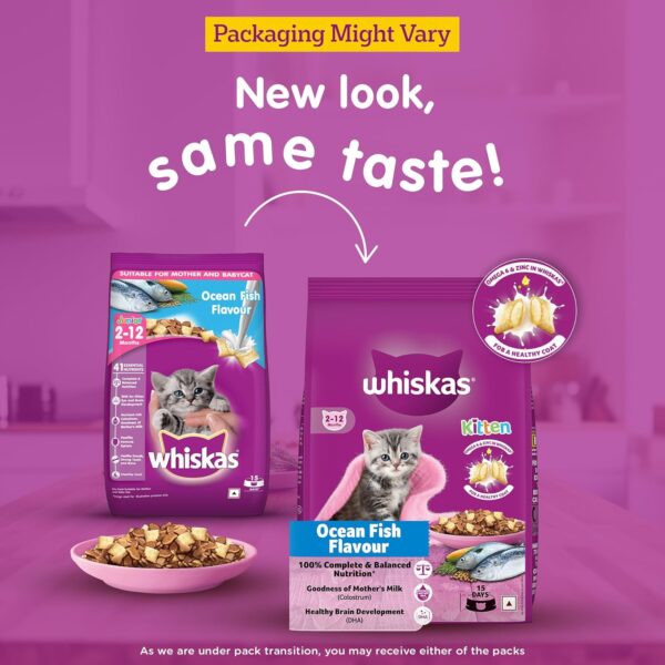 Whiskas Junior Mother Cat & Kitten (2-12 Months) Dry Cat Food, Ocean Fish Flavour, 1.1 kg, Contains 41 Essential Nutrients, Complete & Balanced Nutrition for Mother Cats & Kittens