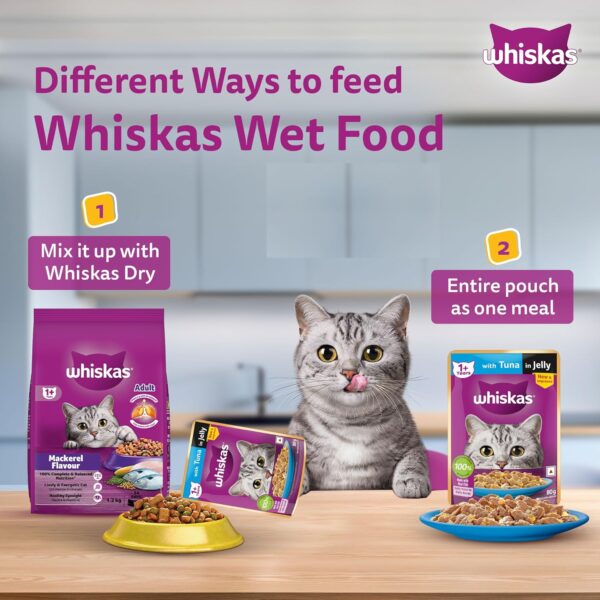 Whiskas Adult (1+ Years) Wet Cat Food, Tuna in Jelly, 80g, Pack of 14, Hydrating Food Made With Real Fish, 100% Complete & Balanced Nutrition for Adult Cats