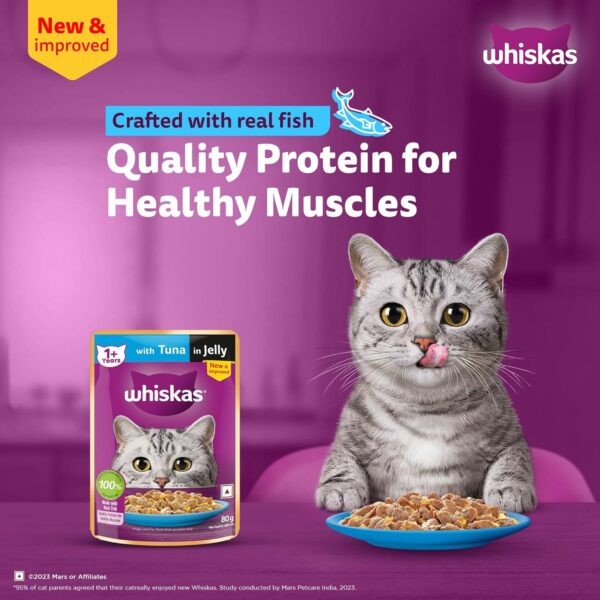Whiskas Adult (1+ Years) Wet Cat Food, Tuna in Jelly, 80g, Pack of 14, Hydrating Food Made With Real Fish, 100% Complete & Balanced Nutrition for Adult Cats