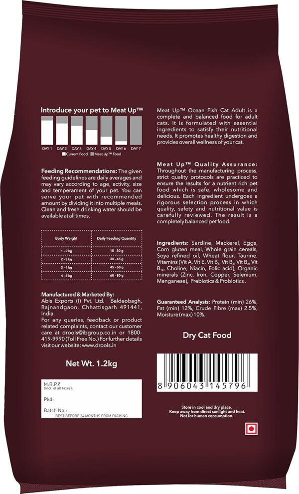 Meat Up Adult Dry Cat Food, Ocean Fish – 1.2kg (Buy 1 Get 1 Free)