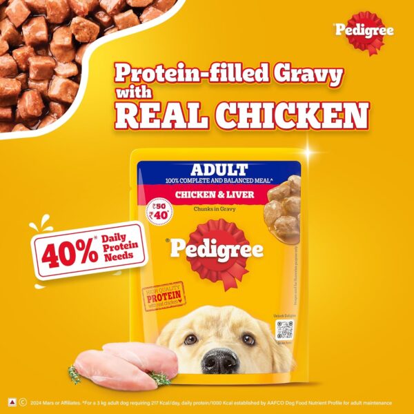 Pedigree Adult Wet Dog Food, Chicken & Liver Chunks in Gravy, 70 g (Pack of 30), Made with Real Meat, 100% Complete & Balanced Meal for Adult Dogs