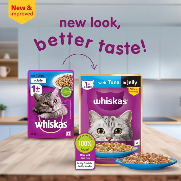 Whiskas Adult (1+ Years) Wet Cat Food, Tuna in Jelly, 80g, Pack of 14, Hydrating Food Made With Real Fish, 100% Complete & Balanced Nutrition for Adult Cats