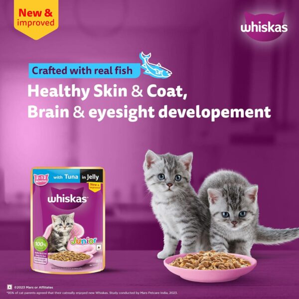 Whiskas Wet Food for Kittens (2-12 Months), Tuna in Jelly Flavour, 12 Pouches (12 x 85g)