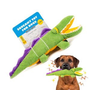 Aly The Gator: Large Green Plush Dog Toy, Squeaker and Crinkle Paper Inside, Soft Fabric Durable Fabrics, Machine Washable - Soft Toys, Dog Toys for Large Dogs (5-30kgs)