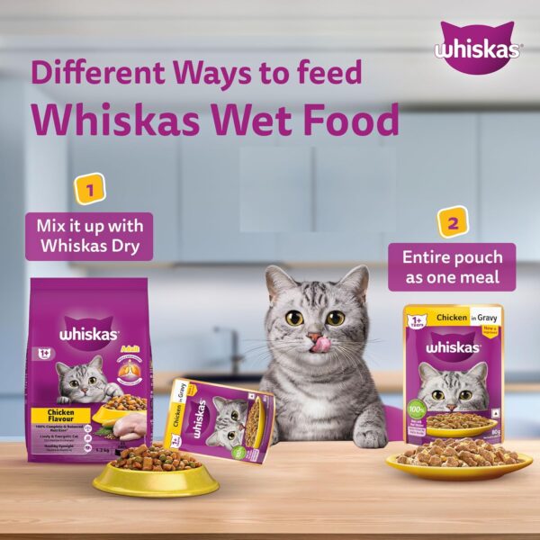 Whiskas Adult (1+ Years) Wet Cat Food, Chicken in Gravy, 80 g, Pack of 14, Hydrating Food Made With Real Chicken, 100% Complete & Balanced Nutrition for Adult Cats