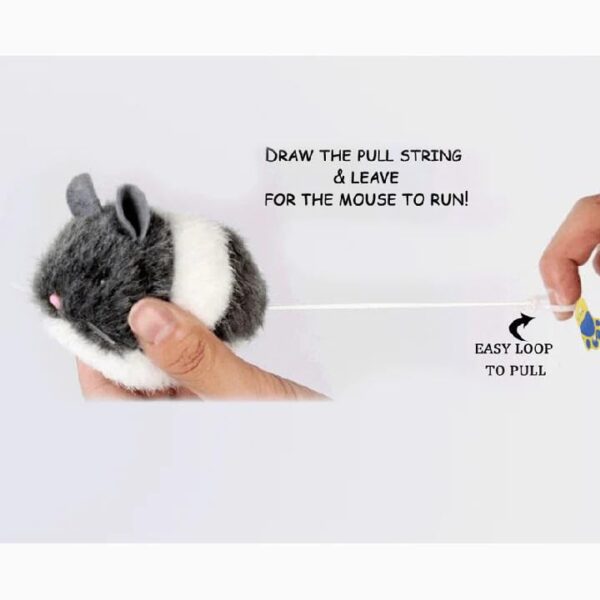 A+a Pets’ Vibrating Running Mouse Toy | Pulling String | Easy Loop | Soft Fur Toy (Multiple Colors) (Brown/White)