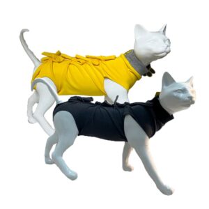 A+a Pets' Cat Everyday Clothing, for Post Surgery Recovery, Abdominal Wounds or Skin Diseases | Breathable Cotton (Grey& Yellow, XS)