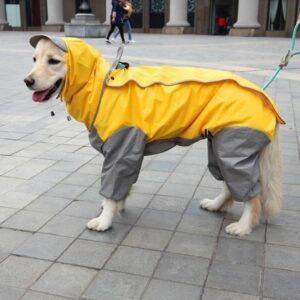 Bhumi Enterprises Dog Raincoats Rain Snow Coats Waterproof Clothing 4 Four Legs Raincoat Full-Cover Dogs Hooded Poncho(Yellow-Grey) (30..A)