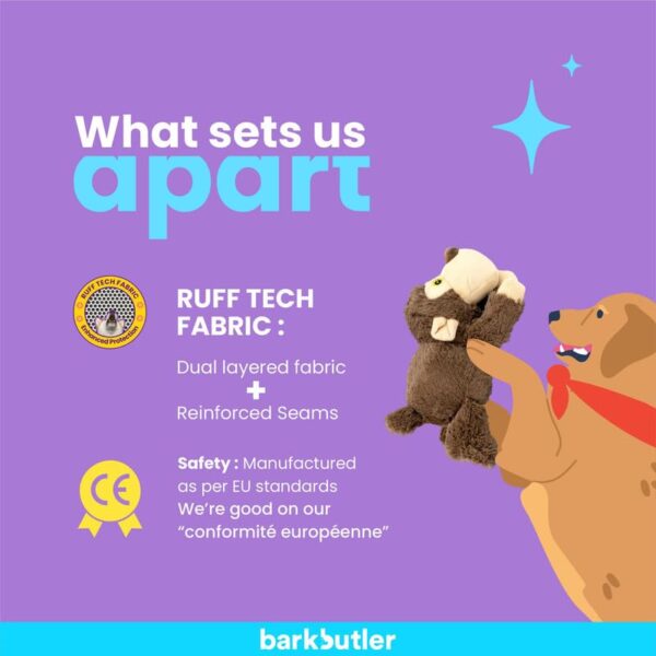BarkButler BOH The Bear: Brown Plush Dog Toy, Squeaker Inside, Super Soft & Durable Fabrics, Machine Washable – Soft Toys, Dog Toys for Large Dogs (0-20kgs)
