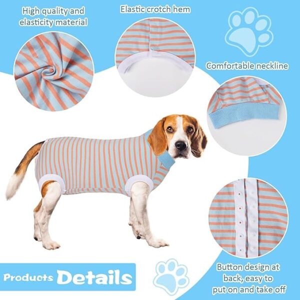KUTKUT Kitten Puppy Blue Striped Recovery Suit, Surgery Suit for Female Dogs After Spay, Dog Cats Surgical Onesie with Pee Hole Collar Cone Alternative for Abdominal Wounds (Size: S, Chest: 35cm)