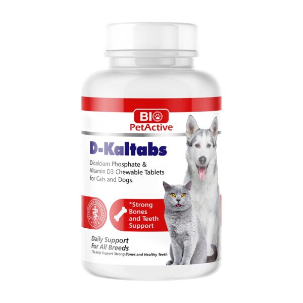 Bio PetActive D-Kaltabs Dicalcium Phospate & Vitamin D3 Chewable Tablets for Cats & Dogs Helps in Strong Bone & Teeth Support(60 Tablets)